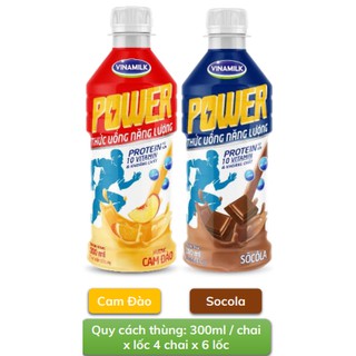Thức uông năng lượng Power Vinamilk Cam Đào - Sôcôla 300ml (Thùng 24 chai)