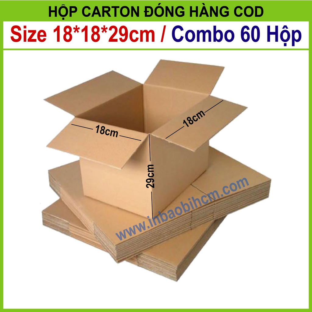 60 hộp carton đóng hàng 18x18x29 cm (Hộp dày dặn, 3 lớp, cứng, chuẩn Ship COD - Thùng giấy - Hộp giấy carton giá rẻ)