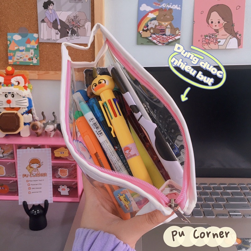 Hộp bút - bóp viết tam giác trong suốt hình gấu thỏ nhiều mẫu cute siêu to