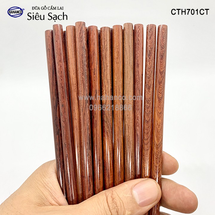 Đũa tròn gỗ Cẩm Lai Siêu sạch (10 đôi) ❤️FREESHIP đơn &gt; 50k❤️ gỗ tự nhiên vân đẹp /Chopstick of HAHANCO (CTH701CT)