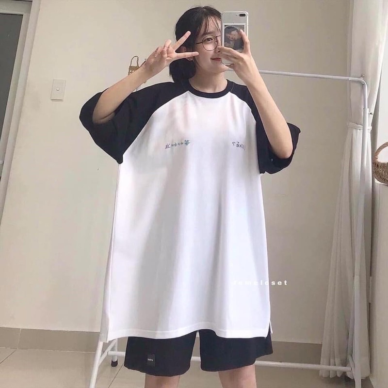 Set bộ đùi nam nữ phối tay chữ ngực Chất cotton su mềm mịn