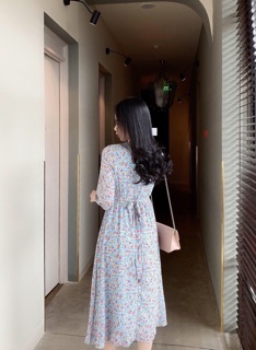 Đầm hoa Midi xanh voan 🌼