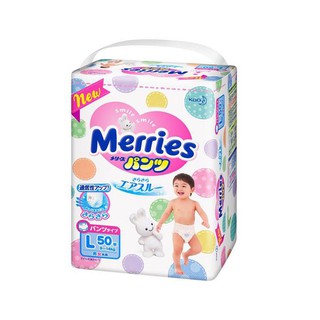 BỈM MERRIES QUẦN SIZE L50 MIẾNG ( 9-14KG)- HÀNG NHẬT NỘI ĐỊA