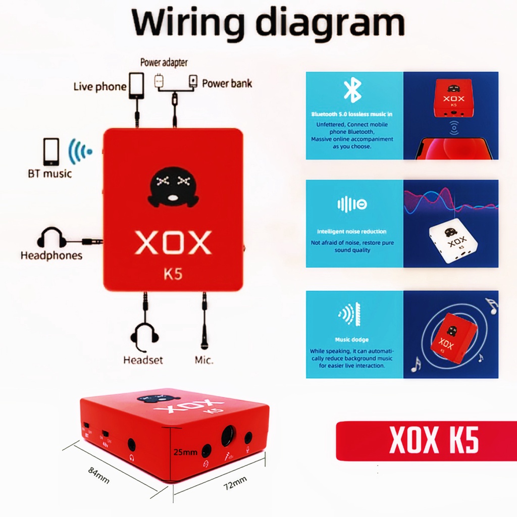 Sound Card XOX K5 Bluetooth điện thoại livestream vs likes Điều khiển từ xa nhiều hiệu ứng âm thanh
