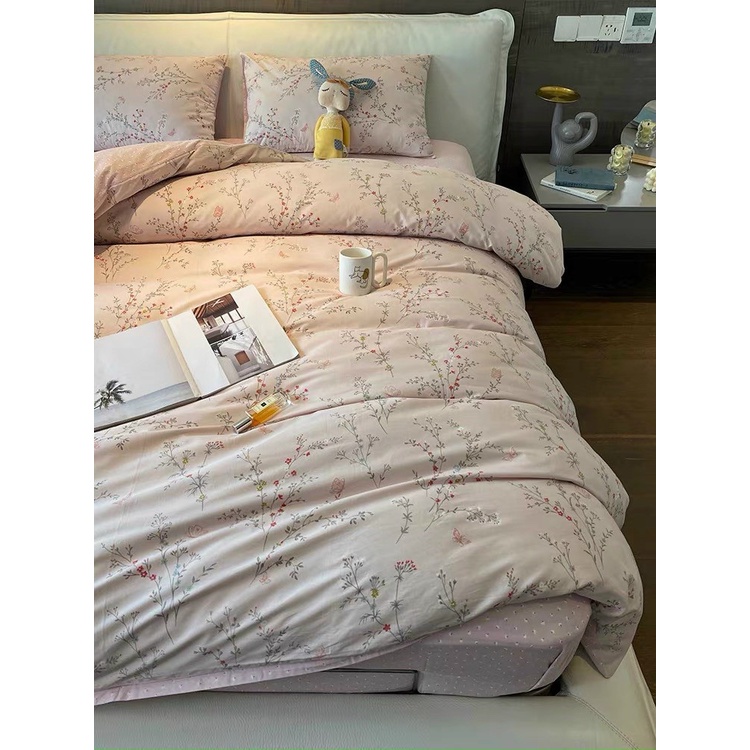 Bộ chăn ga cotton living họa tiết hoa nhí set 4 món chăn ga gối cao cấp-hàng nhập khẩu loại 1