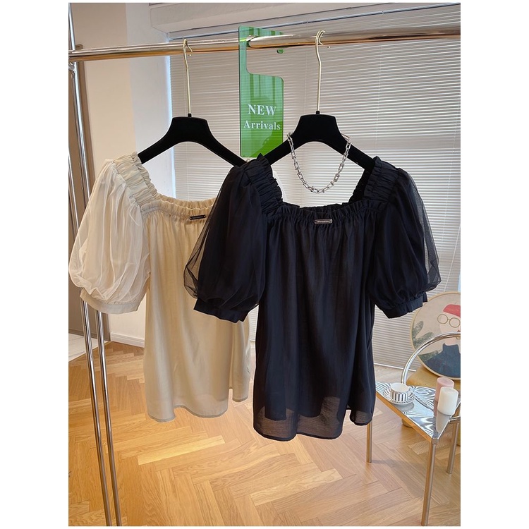 Áo chiffon Tay Phồng Cổ Vuông Phong Cách Châu Âu Thời Trang Cho Nữ