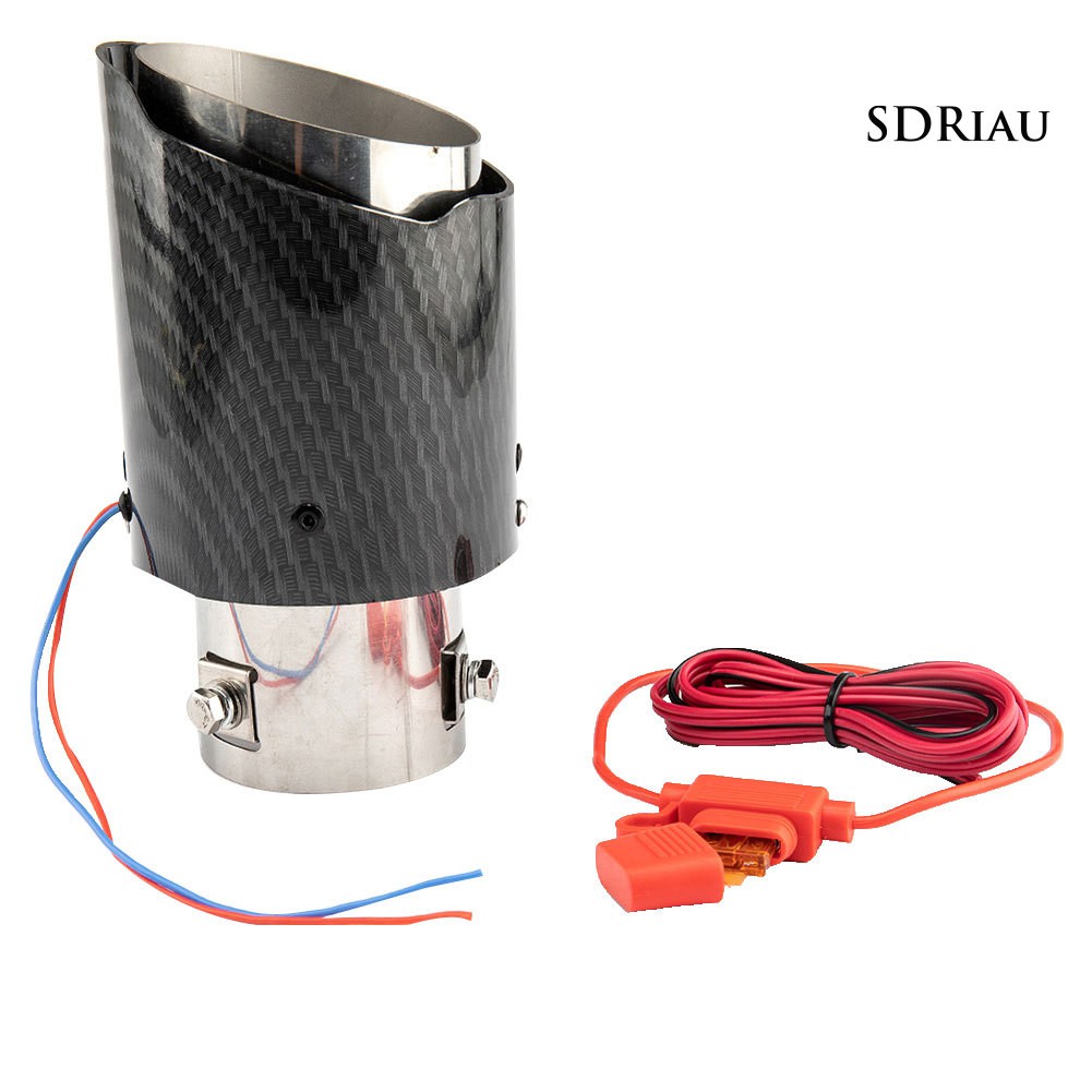 Ống xả giảm thanh có đèn LED màu đỏ/xanh dương họa tiết sợi carbon gắn đuôi xe hơi