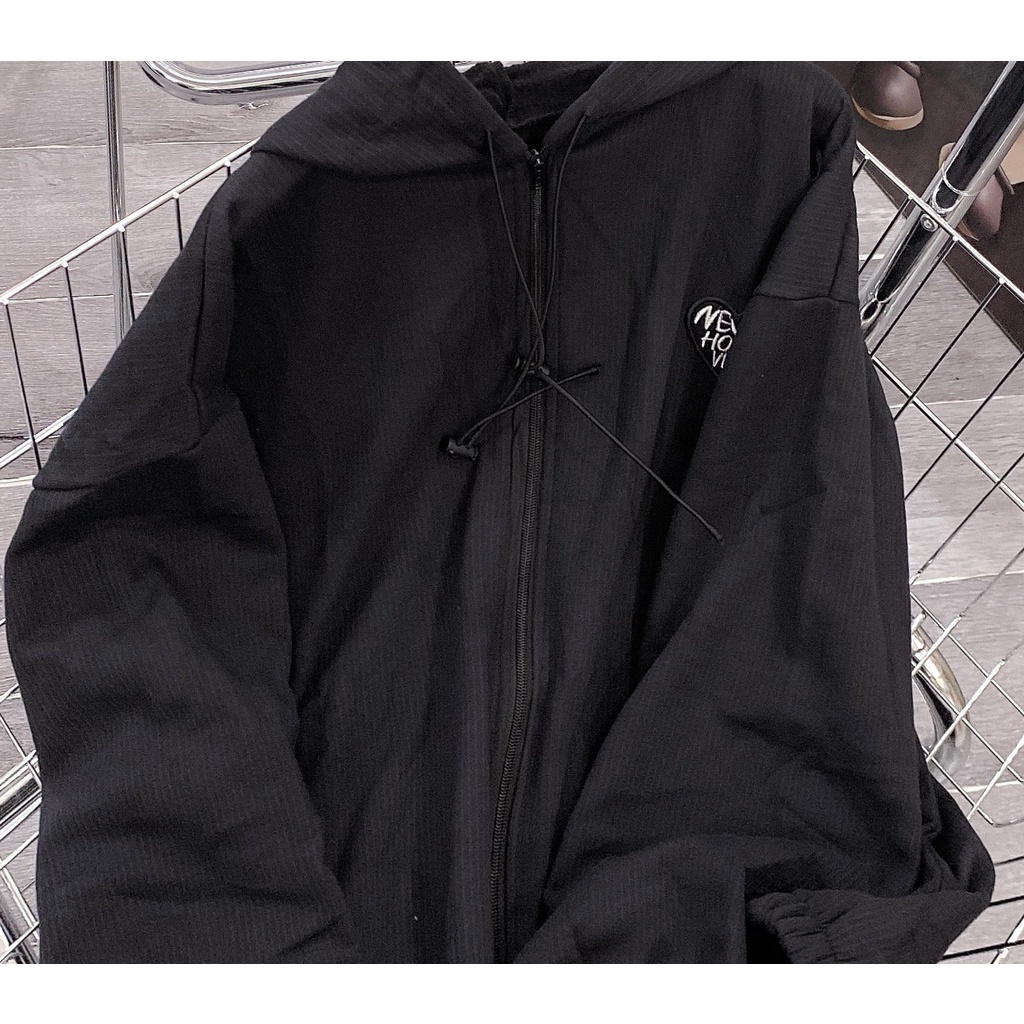 Khoác Nỉ Thêu Tim Chữ Nevver Dáng Rộng Chất Tăm Sọc Form To Nam Nữ