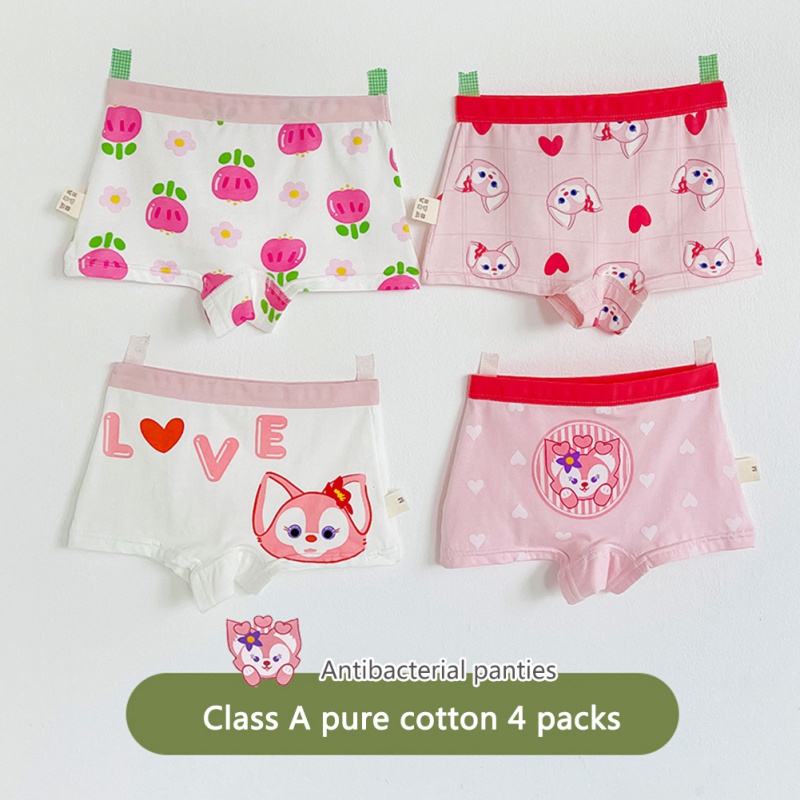 Bộ 4 Quần Lót Cotton Kháng Khuẩn In Họa Tiết Hoạt Hình Đáng Yêu Cho Bé Gái