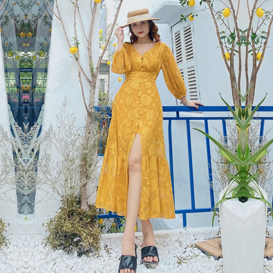 Đầm maxi hoa MIMIX váy hoa cúc xẻ tà khoe chân tôn dáng 4 màu để selfi AR0215 | BigBuy360 - bigbuy360.vn