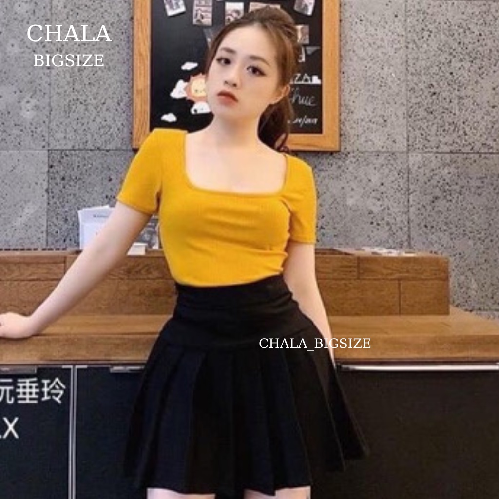 Áo Thun Cổ Tròn Chala_bigsize,Áo Phông Cộc Dáng Ôm Body Nâng Ngực Phom Siêu Xinh