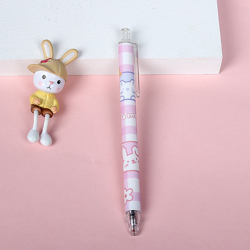 Bút gel mực đen ngòi 0.5mm Gấu hoạt hình cute DecorMe Viết gel bấm màu hồng đáng yêu BDC