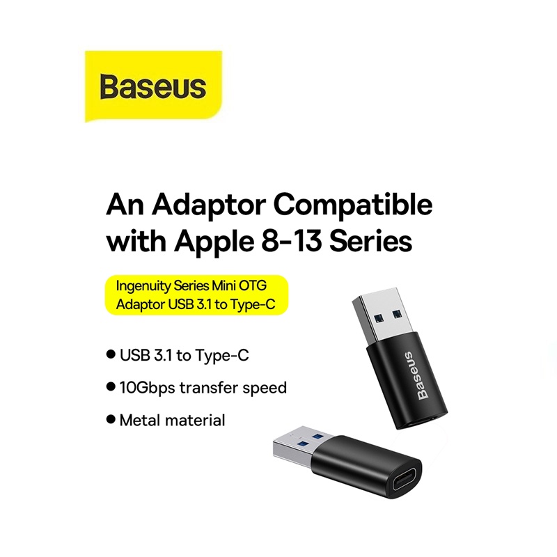 Bộ chuyển đổi Mini OTG dòng Baseus Ingenuity USB 3.1 sang Type-C tốc độ truyền 10Gbps nhỏ gọn dễ mang đi