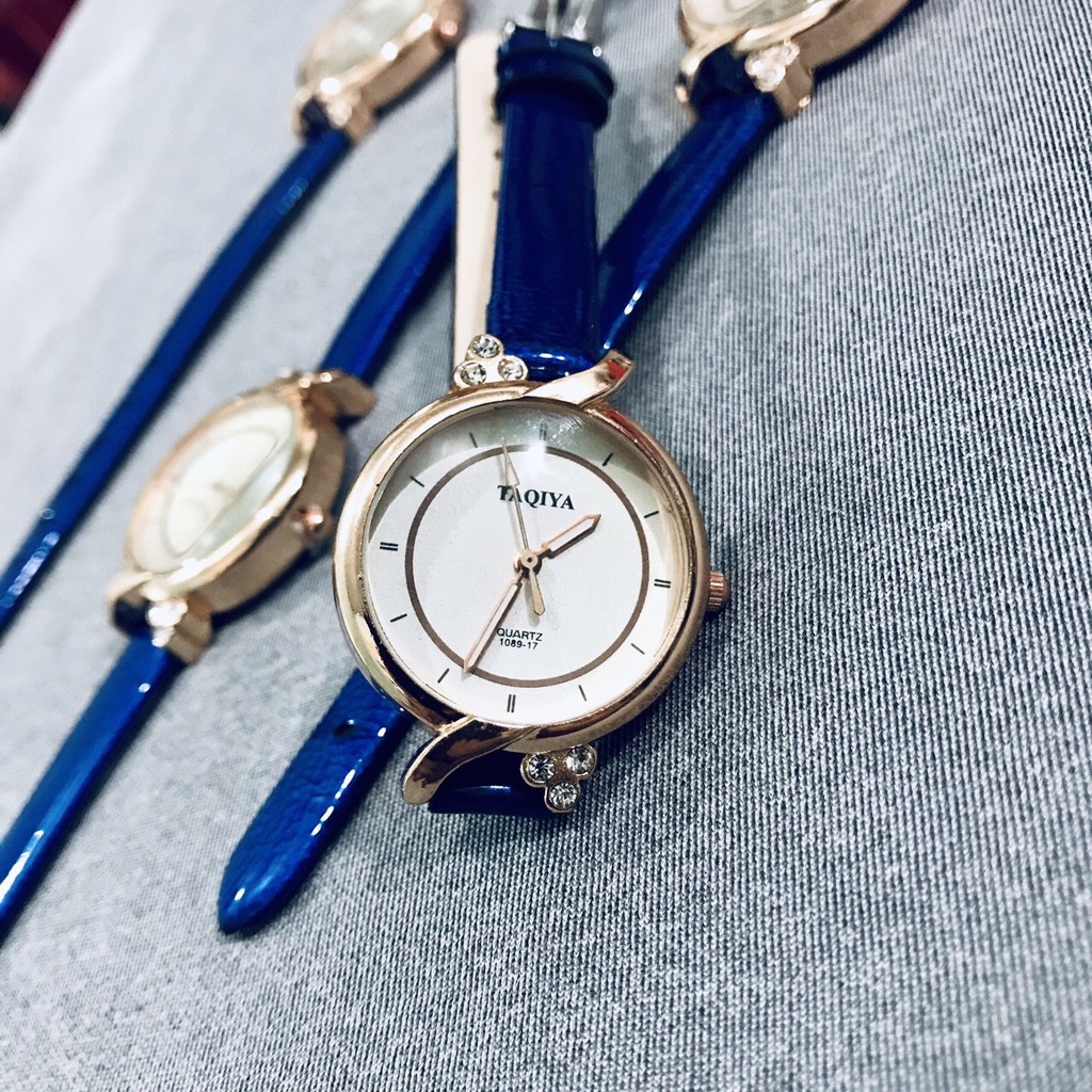 Đồng hồ thời trang nữ TaQiiYa dây xanh dương Trr49 ( Mặt Tròn )