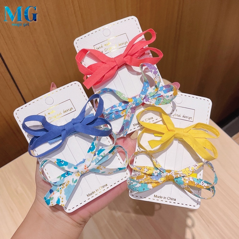 Set 2 kẹp tóc nơ màu sắc ngọt ngào phong cách Hàn Quốc cho nữ