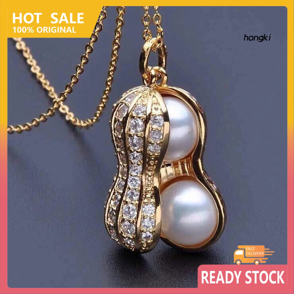 Vòng cổ Mặt Hình Hạt Đậu Phộng Đính Ngọc Trai Nhân Tạo Thời Trang Dành Cho Nữ