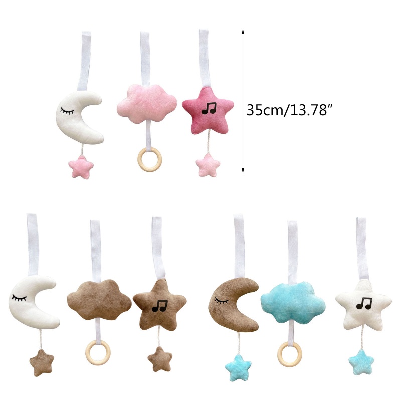 Set 3 Vòng Lục Lạc Hình Trăng Sao Mềm Mại Treo Xe Đẩy Em Bé