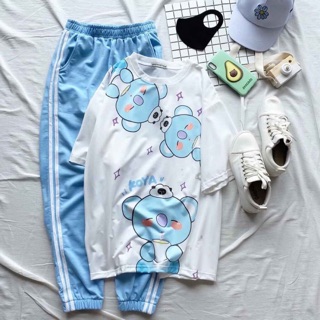 [ COMBO TIẾT KIỆM ] Set áo thun 3D Koya gấu xanh + quần dài/ short cartoon Koya gấu xanh unisex