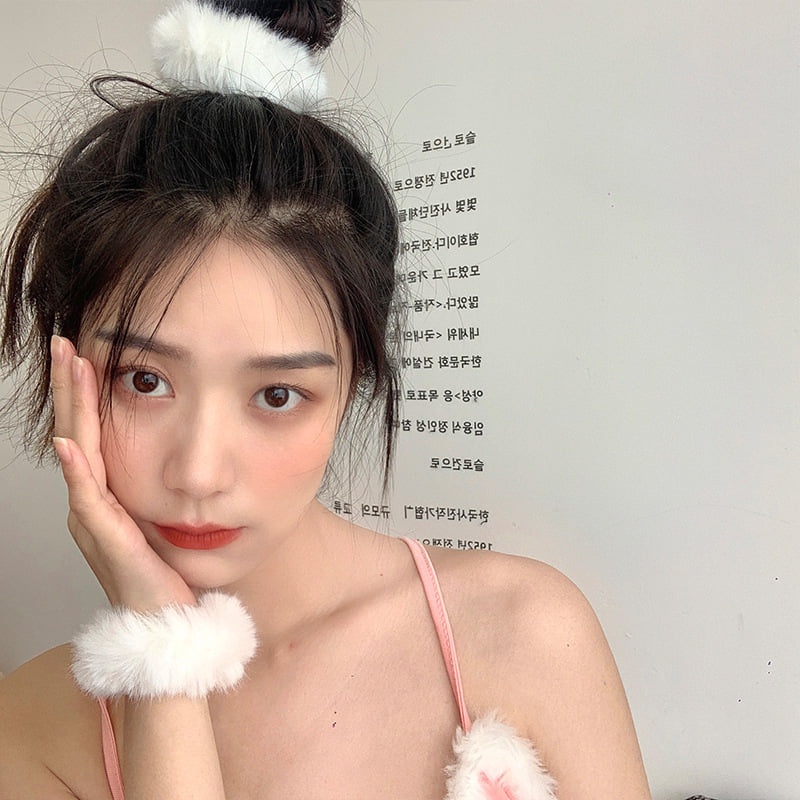 Cột Tóc Scrunchie Tròn Bông Fluffy Mềm Mại Cute