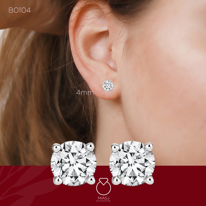 Bông tai nữ Bạc Ý S925 MiASJ khuyên nụ tròn 4 chấu basic, bông chốt vặn xoàng trang sức bạc cao cấp - B0104