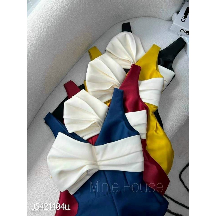 Jumsuit Lụa Satin Ngắn Phối Nơ Xếp Ly Có Sẵn Mút Ngực Nhiều Màu Hottrend - Jumsuit Gợi Cảm Đáng Yêu Mẫu Mới