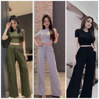 Sét áo croptop quần ống rộng