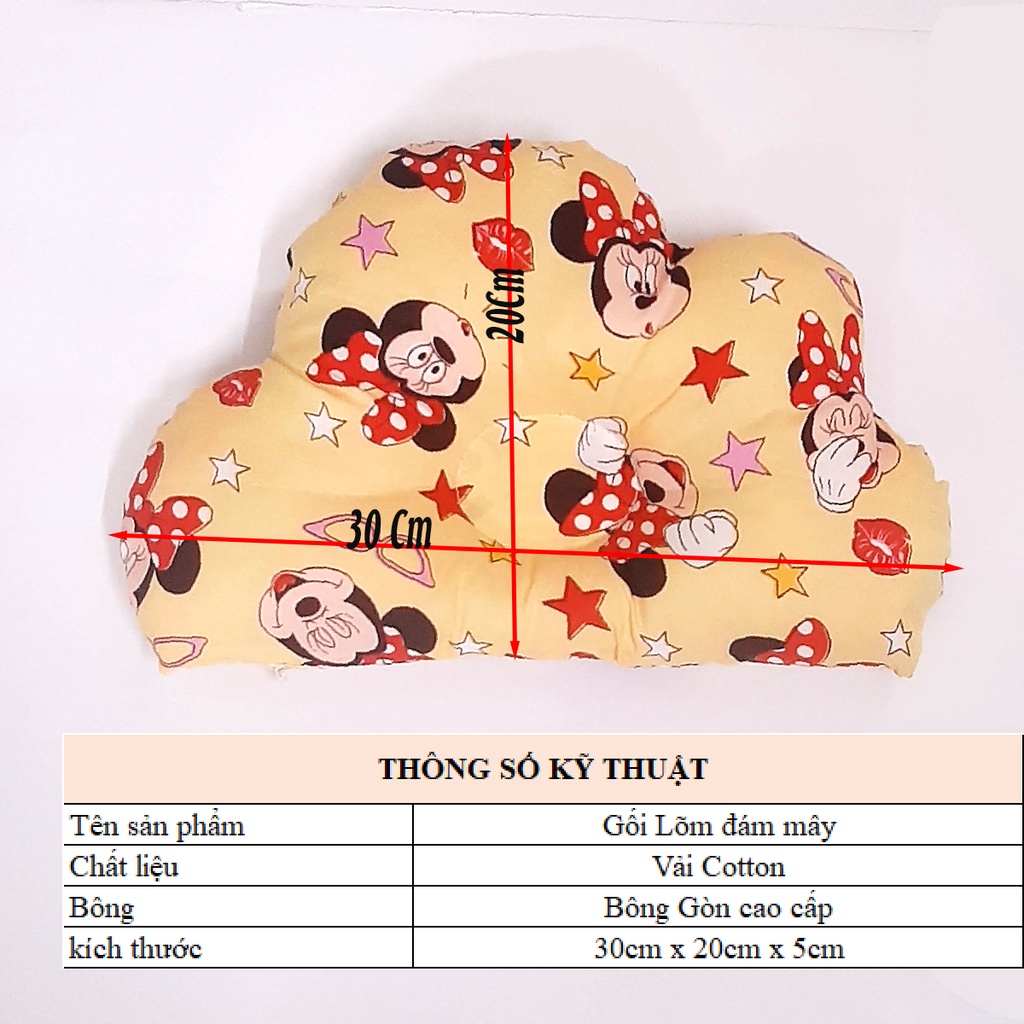 Gối lõm cho trẻ sơ sinh chống bẹp méo đầu vải Cotton an toàn cho bé thết kế hình đám mây