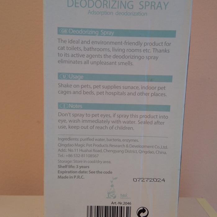 Xịt khử mùi và khử trùng môi trường Bioline Deodorizing Spray cho chó mèo 500ml