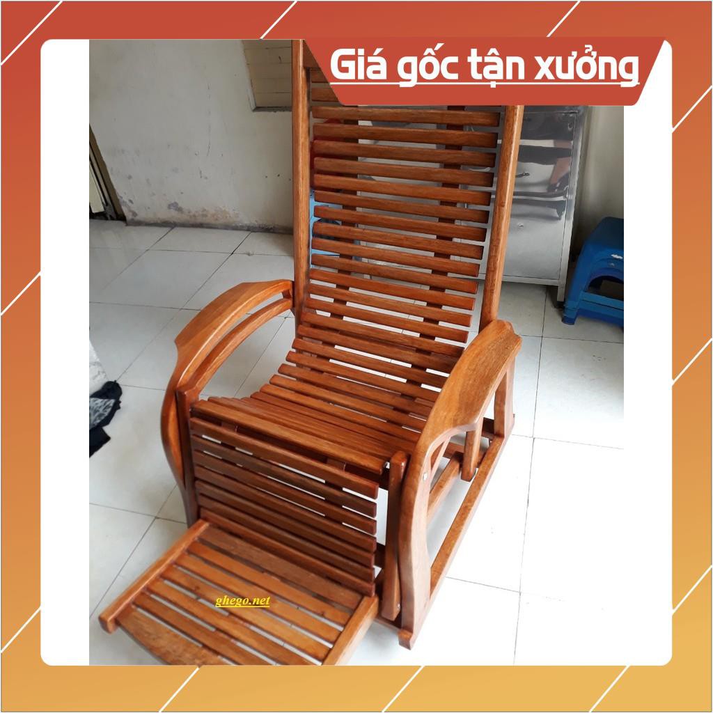 Ghế lười gỗ, ghế gỗ thư giãn gỗ sồi đánh vecly màu vàng nhạt cao cấp GTG005