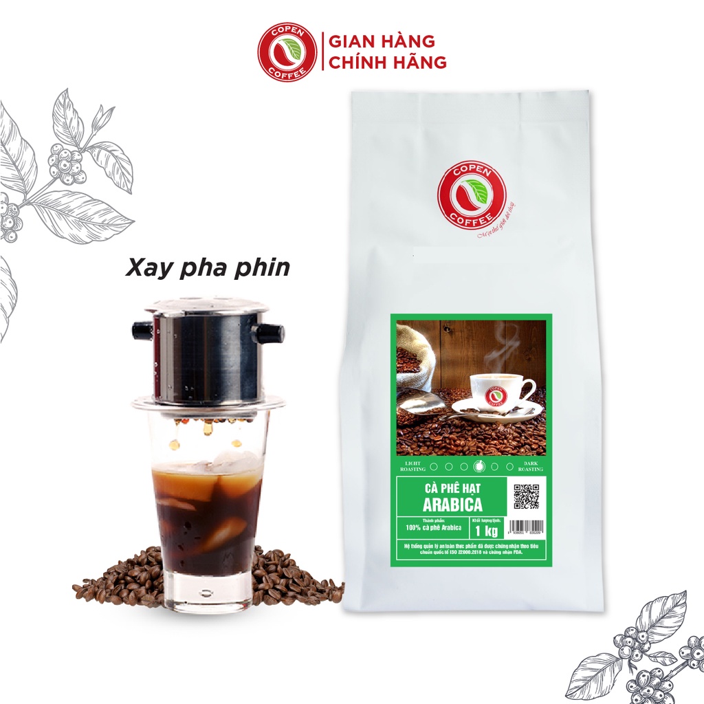Cà phê Arabica Copen Coffee rang mộc, nguyên chất 100%, pha máy espresso, pha phin, 1 kg