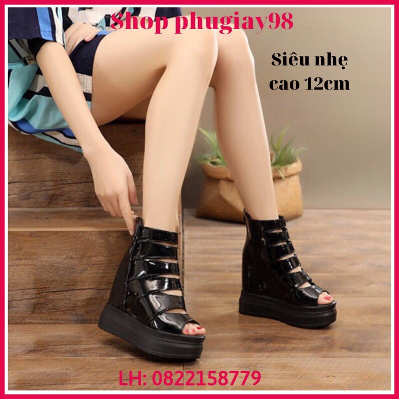 Giầy thời trang cao cổ đế độn nâng chiều cao 12cm chất da bóng siêu nhẹ và êm hàng nhập chuẩn cao cấp (Hàng ORDER)