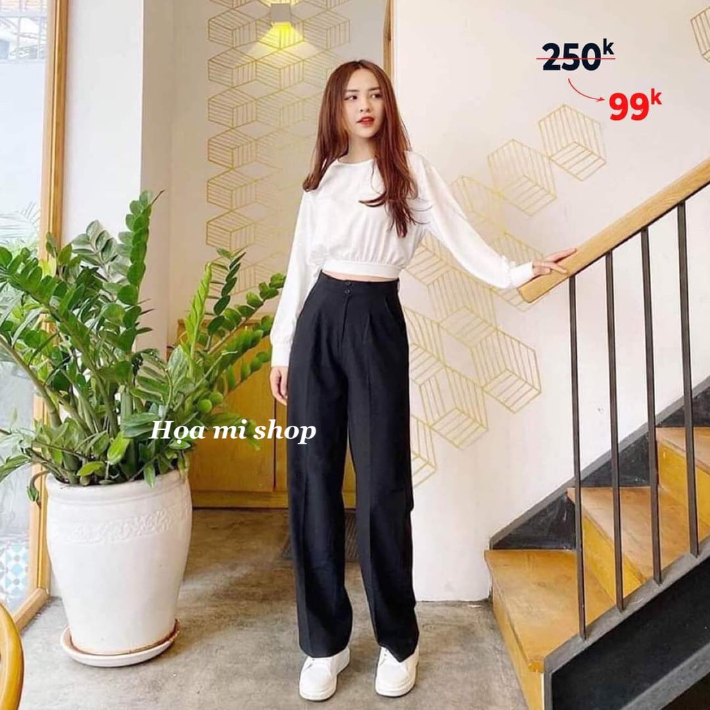 Quần ống suông nữ chất đũi dáng dài 2 cúc mềm mại