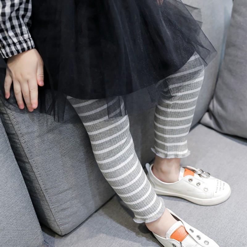 Quần legging dài co giãn họa tiết kẻ sọc phong cách thời trang mùa thu cho bé gái