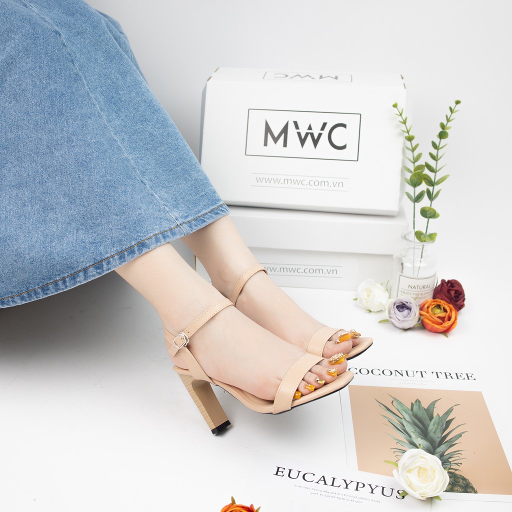 GIÀY SANDAL CAO GÓT MWC -CAO GÓT QUAI NGANG THANH LỊCH -CAO GÓT MŨI VUÔNG GÓT DẸP PHỐI VÂN GỖ CAO 9CM -NUCG -3870