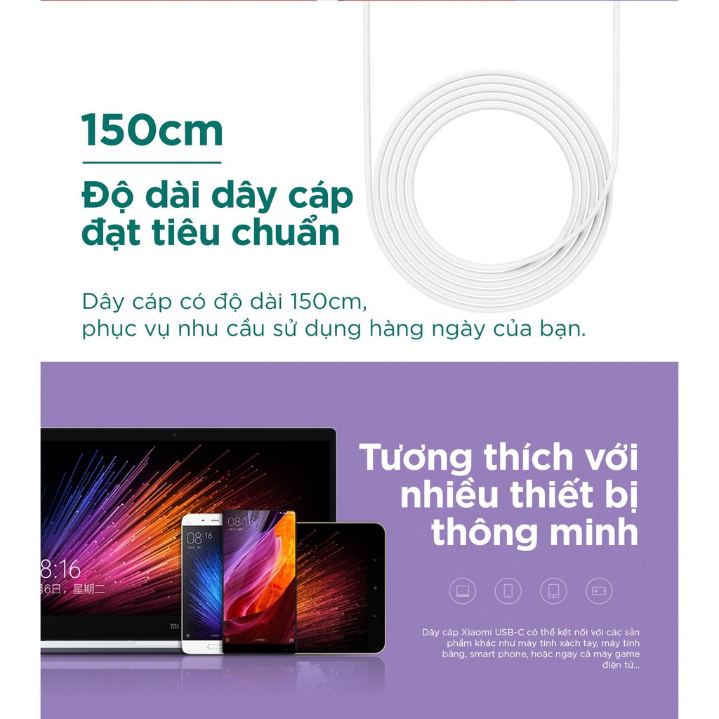 Dây sạc Xiaomi C to C Cáp sạc USB Type C Xiaomi​