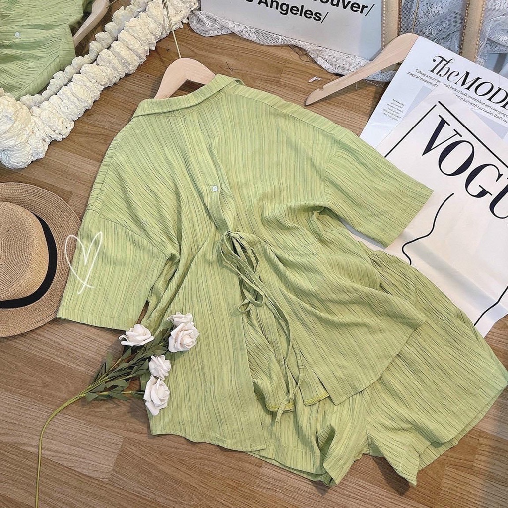 Set áo hở lưng mix quần short chất mềm bao đẹp