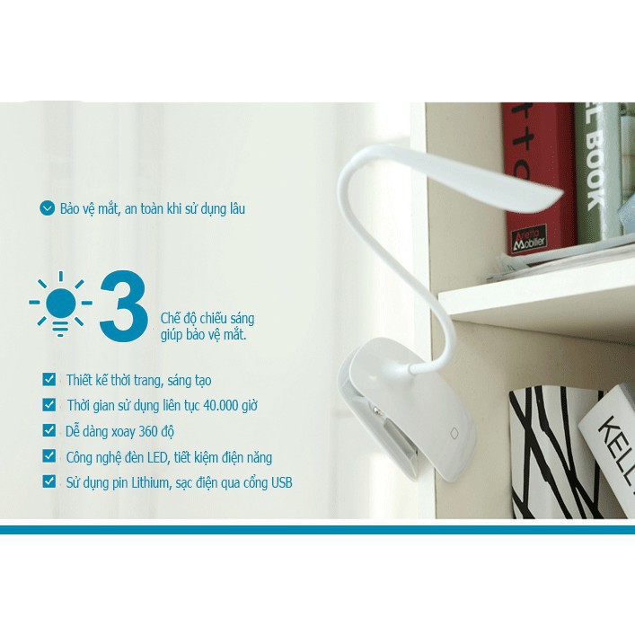 Đèn led sạc kẹp bàn chống cận KRMAX Mobi