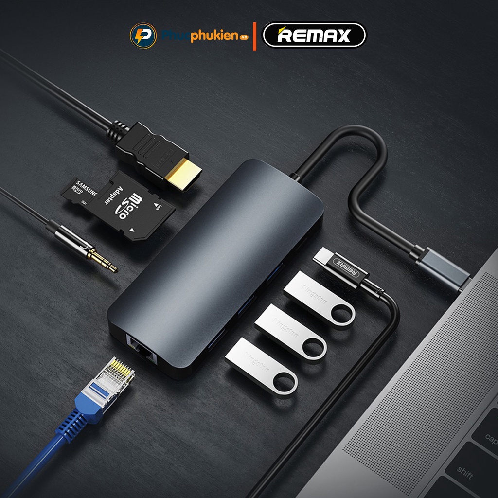 Hub chuyển đổi đa năng 9 in 1 Remax RU-U91 cổng chia usb mở rộng kết nối chuyển đổi cho Mac và Laptop Phúc Phụ Kiện