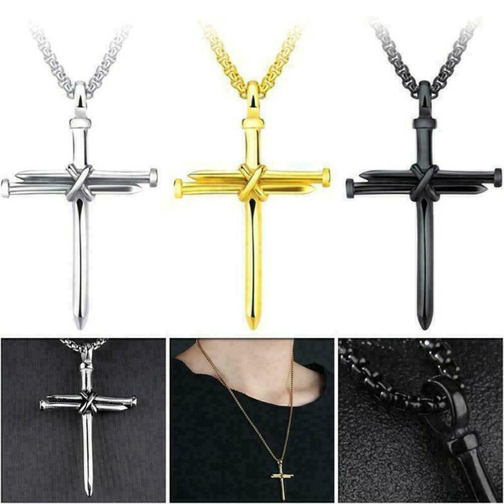 Vòng cổ Bằng Thép Không Gỉ Mặt Thánh Giá Phối Đinh Tán Màu Vàng / Bạc / Đen Thời Trang Cho Cặp Đôi