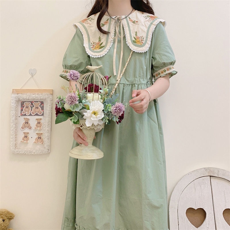 Đầm Nữ Tay Ngắn Thêu Hoa Thời Trang Thanh Lịch