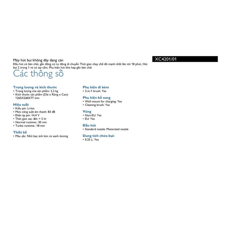 Máy hút bụi không dây Philips XC4201 /01 - Hàng chính hãng - Bảo hành 24 tháng