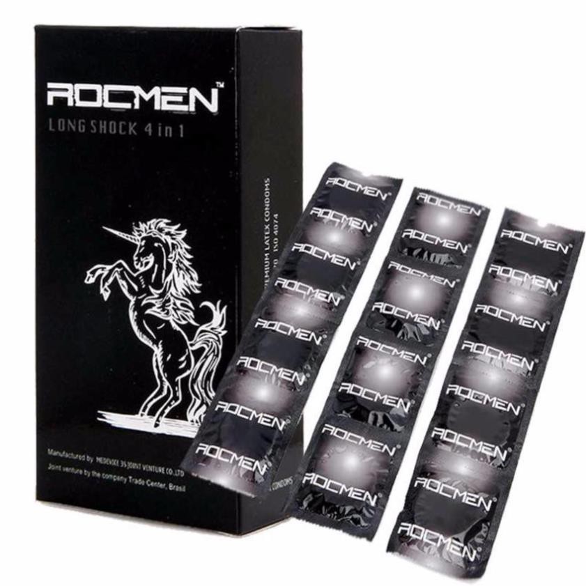 Combo 2 hộp bao cao su gân gai kéo dài thời gian ROCMEN đen