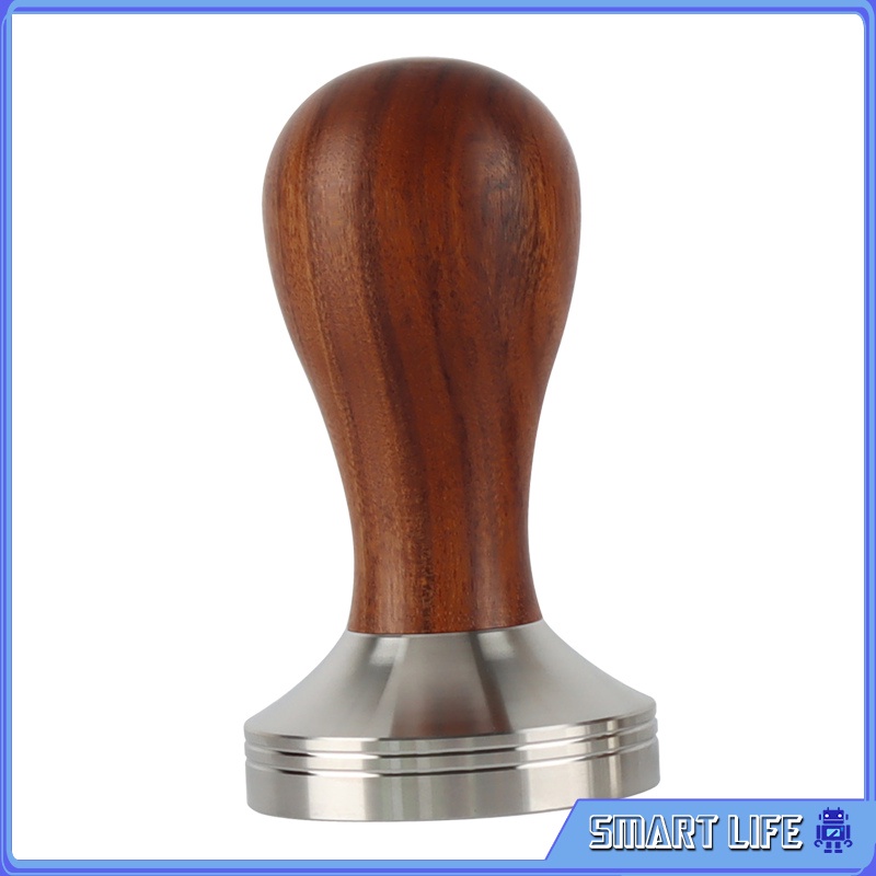 [Smart Life 🔑]Stainless Steel Coffee Tamper Barista Espresso Coffee Bean Press Tool w/Wooden Handle Flat Base