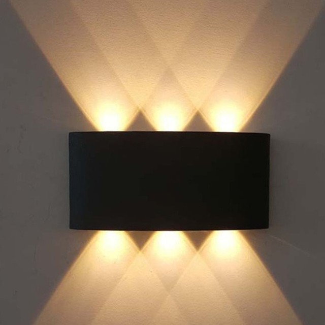 Đèn Tường LED Trang Trí Hắt Sáng Trên Dưới - Loại 6 Tia Sáng Vàng - Nguồn Nhôm Đúc Chống ẩm Chống Nước IP66