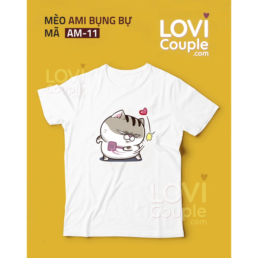 ÁO ĐÔI - Áo thun in mèo AMI bụng bự AM09-16 - LoviCouple - Có FeedBack