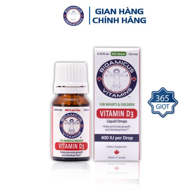 BIOAMICUS Vitamin D3 nhỏ giọt nhập khẩu Canada giúp bé hấp thụ canxi, ngủ ngon, chống mồ hôi trộm