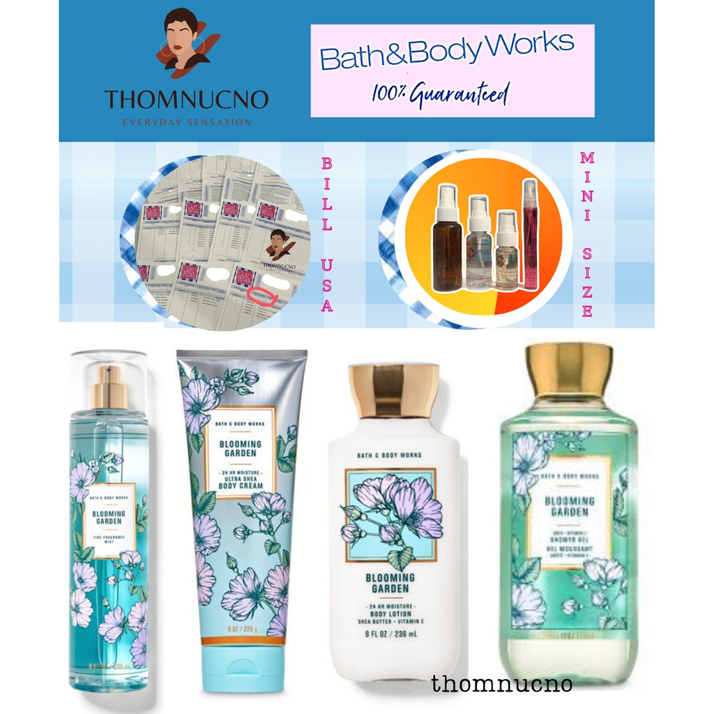 [Authentic] Bộ Sản Phẩm Mist Xịt Toàn Thân, Gel Tắm, Lotion Blooming Garden Bath and Body Works Từ Mỹ