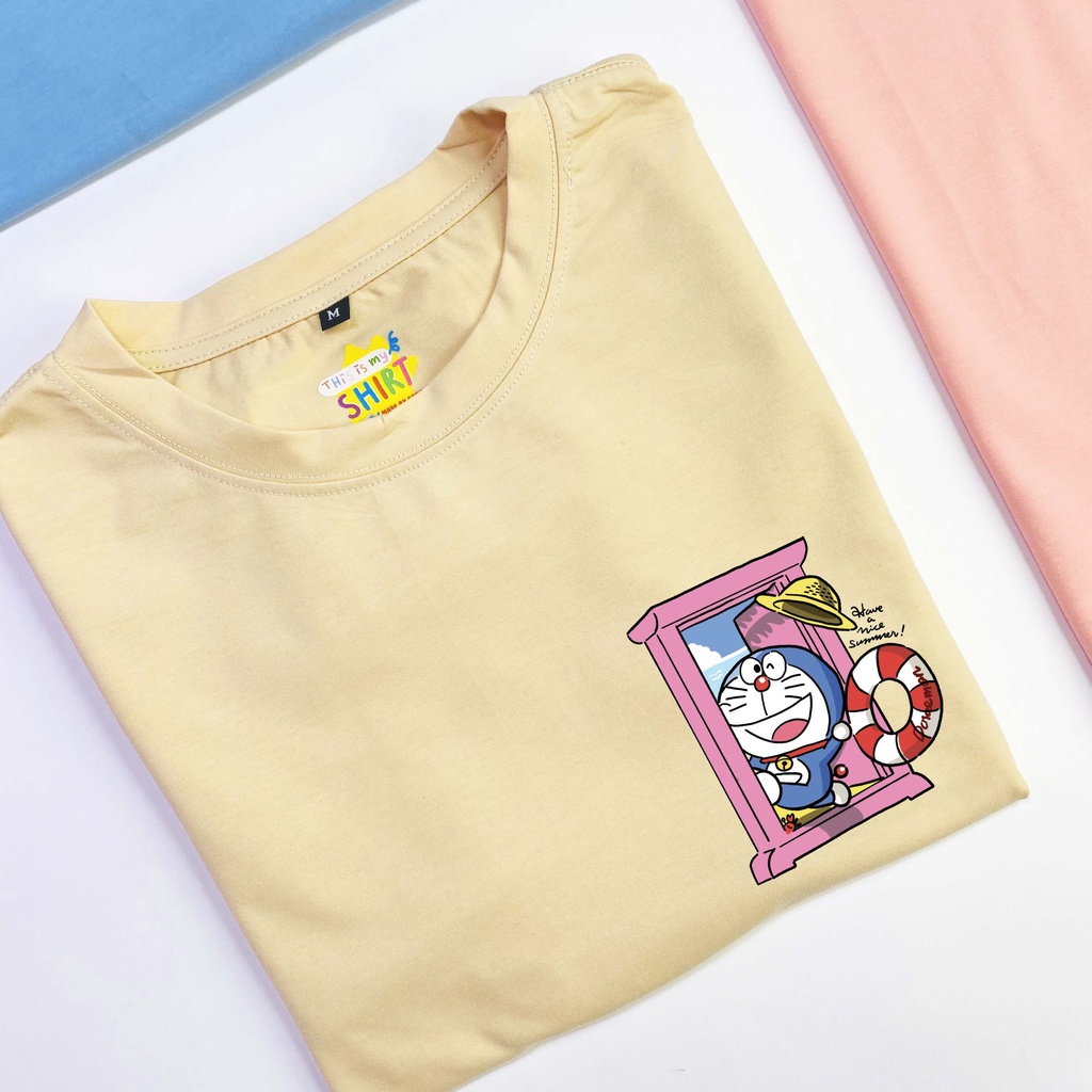 Áo thun unisex hoạt hình DORAEMON 100% cotton oversize tay lỡ form rộng