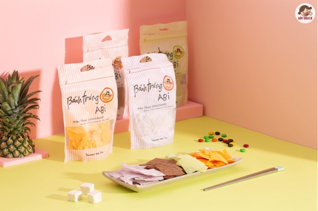Combo Ngọt 3 bịch bánh tráng Abi (1 Phô Mai 1 Trà Xanh 1 Khoai Môn ) Ăn Chay Được