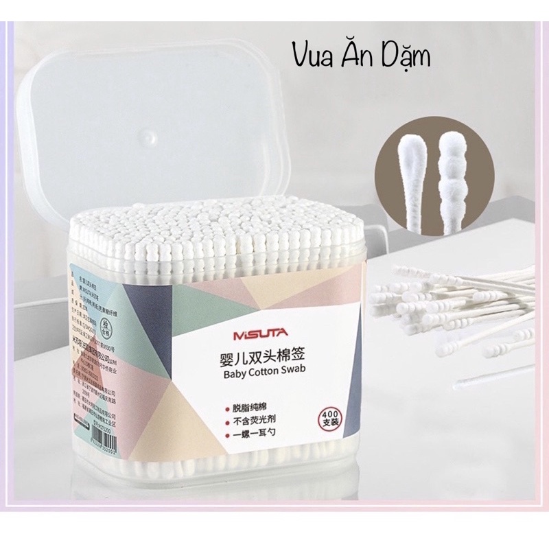 Tăm bông MISUTA cao cấp thân giấy, bông tự nhiên cho bé ( Hộp 400 que)